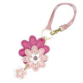 Happy Triple Flower BST Women's Bag Strap Key Charm, Light pink x pink