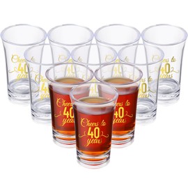 Sliner 48 Pack Birthday Shot Glasses Bulk Gold Unbreakable 1.4 oz Cheers to 40/50 Years Shot Glass Thick Base Mini Clear Plastic Shot Glass Anniversary Favors for Guests Birthday(40th Anniversary)