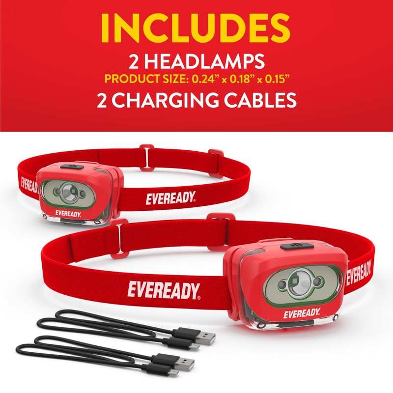 Eveready X200 LED Rechargeable Headlamps (2-Pack), Super Bright IPX4 Water