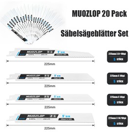 MUOZLOP Pack of 20 Reciprocating Saw Blades for Reciprocating Saw Made of CRV & BIM, for Wood/Metal Reciprocating Saw Blades Including Box (20 Pieces A)