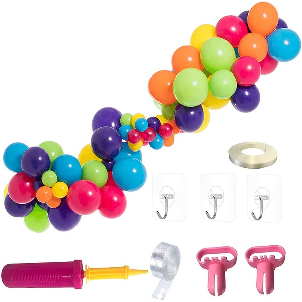 Tellpet Colorful Balloon Arch Garland Kit, 120 pcs Neon Latex Rainbow Balloons with Balloon Pump
