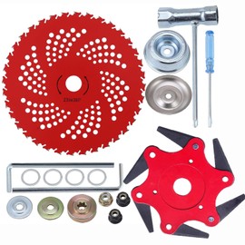 FYSHINE 9" x36 Teeth Carbide Tipped Blades & Steel Trimmer Head 6 Steel 65Mn Razors Trimmer Head, Universal Weed Eater Blades Metal with Universal Adapter Kit for Brush Cutter, Weed Eater,Trimmer