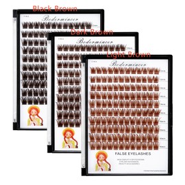 Bodermincer Lash Clusters D Curl Black/Light Brown/Dark Brown/Black Brown 10-12-14/12-14-16/16-18-20mm Mixed Lash Clusters Kit For Beginner (M01-Light Brown-12-14-16mm MIX)