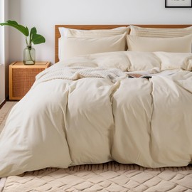 NEXHOME PRO Cotton Duvet Cover Oversized Queen 98"x98" Linen Look Textured Organic Natural 100% Washed Cotton Duvet Cover 3 Pieces Bedding Set Zipper Closure, Breathable (No Comforter)