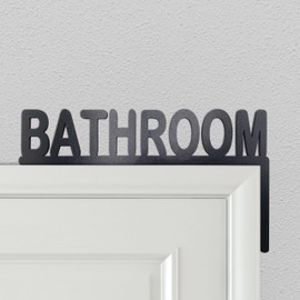 Wooden Bathroom Door Topper Black Bathroom Sign for Home Bathroom Restroom (Right Side)