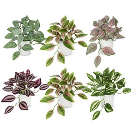 Hollyone Fake Plants 6 Pack Artificial Plants Indoor Faux Plants with White Plastic Pot Small Fake Potted Plant for Home Aesthetic Living Room Bathroom Desk Shelf Office Decor