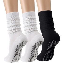 Handepo 3 Pairs Yoga Pilates Socks with Grips for Women Athletic Cushioned Crew Sock Pilate Non Slip Sock (Black,White)