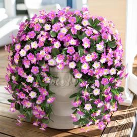 Artificial Fake Hanging Plants Flowers for Outdoor Outside, 2 PCS Faux Silk Orchid Long Vines UV Resistant Realistic for Home Porch Patio Balcony Planter Decoration (Light Fuchsia and Fuchsia)