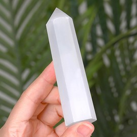 MAIBAOTA 4" Selenite Healing Crystals Wands Gifts for Beginners Hexagonal Point Tower Meditation Nature Reiki Polished Protection Decor Large Crystal 1pcs
