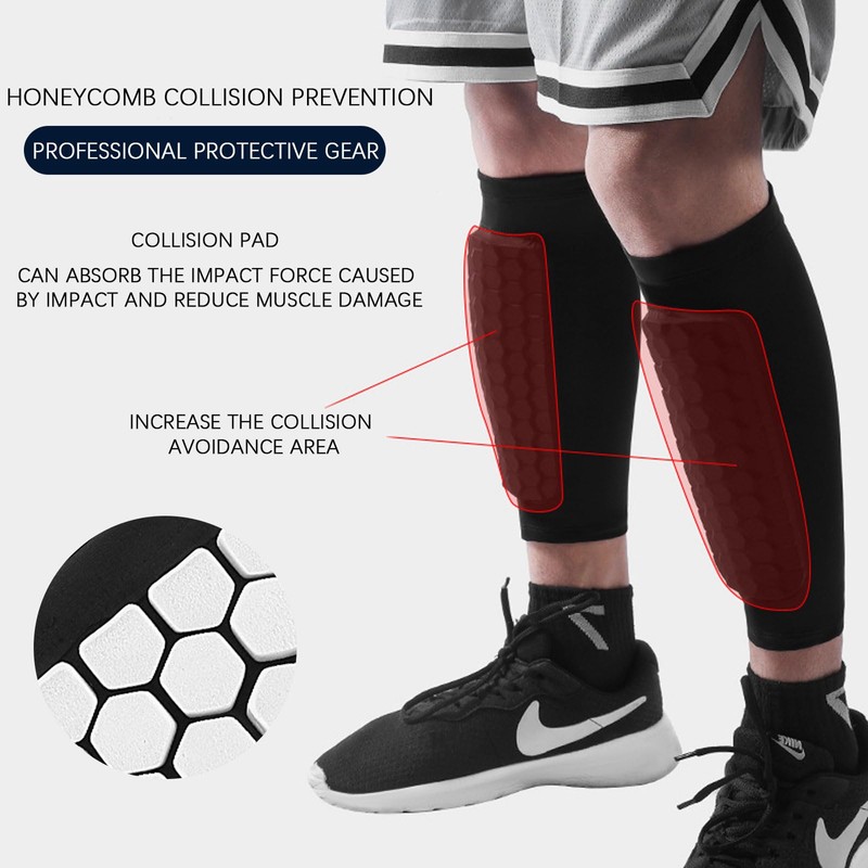 MUNSKT Shin Guards,Shin Pad Sleeves,Shindefender Compression Sleeve with Honeycomb Pads,Breathable,Lightweight,Washable,for