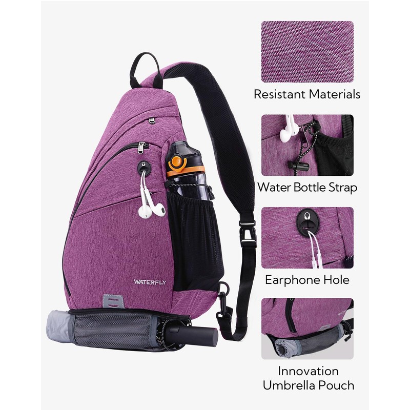 WATERFLY Sling Bag Sling Backpack Small Crossbody Shoulder Bag for
