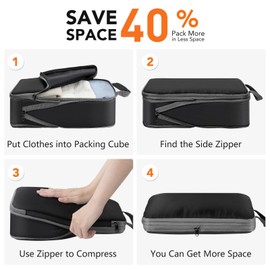 Packing Cubes for Travel, 8 Set Lightweight Compression Travel Bags - Luggage Suitcase Organizer Travel Essentials, Travel Accessories Expandable Packing Cubes Organizer for Carry on Suitcases,Black