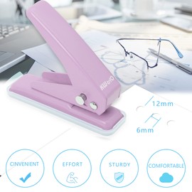 GELRHONR Hole Puncher,Single Hole Paper Punch,20 Sheets Punch Capacity,Hand Hole Puncher Low Force one Hole, 1/4" Holes,for Paper, Chipboard, Index Cards (Purple)