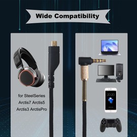 SPTSSWET Replacement Audio Cable Cord Compatible with for SteelSeries Arctis7 5 3 Arctis Pro Wireless Gaming Headset,Nylon Braided 6.5ft Black