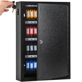 UMEKEN Key Box Wall Mount 64 Position Metal Valet Key Cabinet Lock Box with Key Tags, Key Holder Lockbox Key Organizer Safe Storage Locker Box, Black