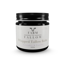 Whipped Tallow Balm for Skin, Gentle and Hydrating - 2 Oz, Lavender Vanilla Scent - Beef Tallow Moisturizer for Face and Body - Natural Skincare Cream by Farm to Tallow