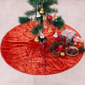 Christmas Tree Skirt, 48 Inch Velvet Tree Skirt, Boho Xmas Tree Mat for Holiday Farmhouse Decorations Rustic Luxury Tree Skirt, Burnt Orange Rust Tree Skirt