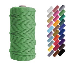 Binwat Macrame Cord Thick Natual Cotton Cord Yarn Macrame Rope Cord Cotton Rope for Wall Hangings, Plant Hangers, DIY Crafts, Home Decorations, Gift Wrapping 3mm x 100m (Grass green)
