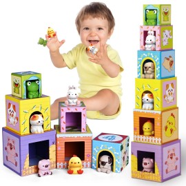 Shylizard Toddler Farm Animal Sorting and Stacking Toys, Nesting Boxes and Blocks With .