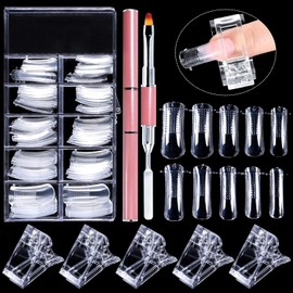 EBANKU 100PCS Nail Dual Forms Tips for Poly gel Set, Full Cover Gel Nail Extension Mold Tips & 1Pcs Poly gel Nails Brush & 5Pcs Dual Form Nail Clips
