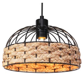 Giggi Metal & Rope Light Shade, Retro Black Light Shade with Jute Rope Lamp Shades Ceiling, Rattan Lampshade, Pendant Lampshades for Ceiling Lights for Living Rooms, Kitchen, Bedroom, Hallways