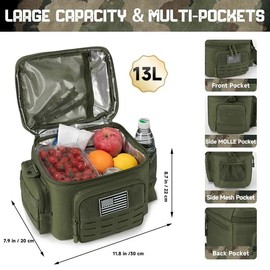 Tactical Lunch Box for Men Outdoor Heavy Duty Lunch Bag Work Leakproof Insulated Durable Thermal Cooler Bag Meal Camping Picnic - Color: Khaki