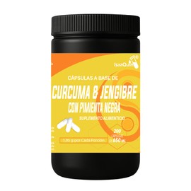 IsaaQuim Cúrcuma y Jengibre con Pimienta Negra – 200 Cápsulas de 650 mg | 1.35 g de Cúrcuma + 0.45 g de Jengibre por Porción | Suplemento Alimenticio – 66 Porciones