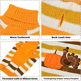 Vehomy Thanksgiving Dog Sweater Pet Dog Pumpkin Turkey Clothes Costume Dog Cat Stripe Turtleneck Knitwear Shirt Pullover Dog Puppy Thanksgiving Clothes for Small Medium Dogs Cats S