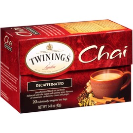 Twinings Decaffeinated Chai Individually Wrapped Black Tea Bags, 20 Count Pack of 6, Sweet, Savoury Spices