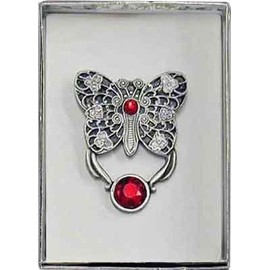"Jeweled Filigree Butterfly" Eyeglass Holder Magnet Pin - Made in USA (Red)