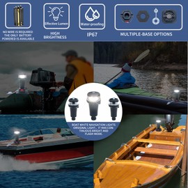 CLGMarine Kayak Battery Portable Navigation LED Lights Multi- Adaptors 3AA Battery Inflatable Boat Surface Mount Adhesive Base (White (With Fixed Base))