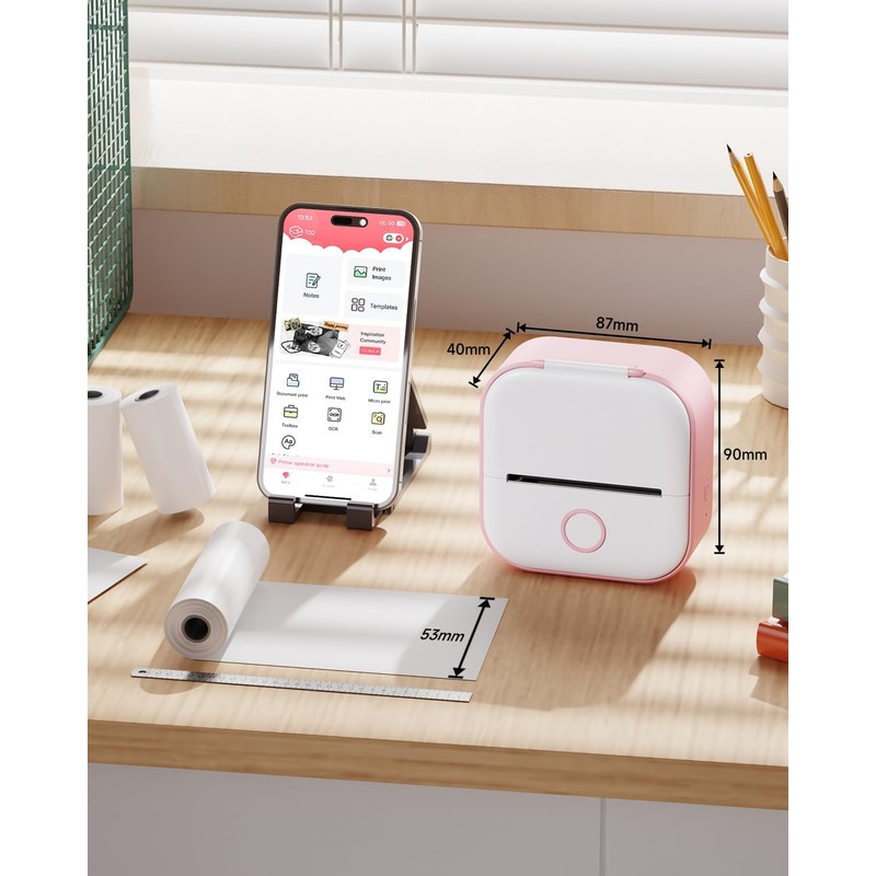 Memoqueen Mini Pocket Sticker Printer T02 Mini Pocket Thermal Printer,