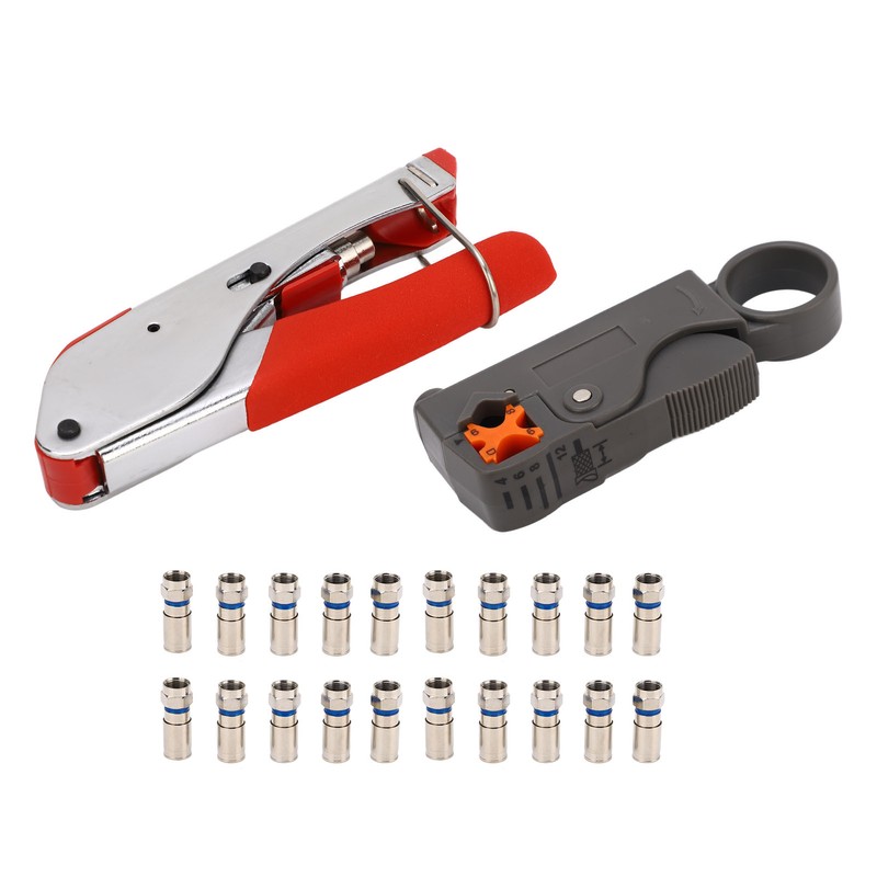 Coaxial Cable Crimper Wire Stripper Crimping Pliers with 20pcs F