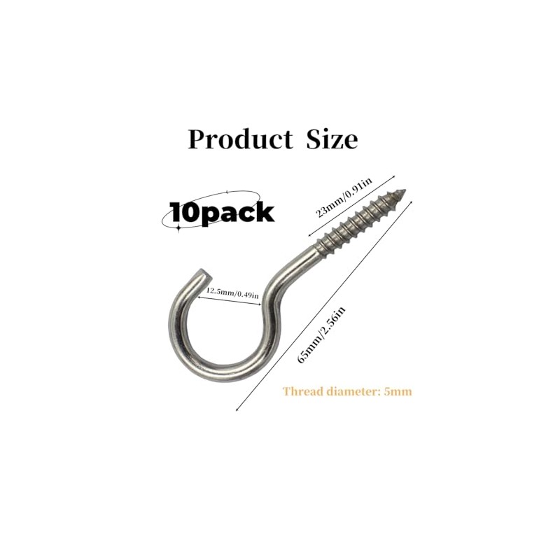 uvbws 10 Pcs Stainless Steel Ceiling Hooks 2-1/2 Inch Ceiling