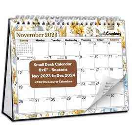 CRANBURY Small Desk Calendar 2024 - (Seasons) 8x6 Standing Desk Calendar, Nov 2023 - Dec 2024, 14 Month Flip Desktop Calendar, Easel Desk Calendar, Small Monthly Desk Calendar + Stickers
