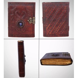 DC Elements Leather Double Dragon Stone Journal Brown Diary Handmade BookMen & Women C-Lock