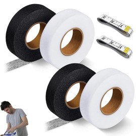 ClcIosis Set of 6 Hem Tape for Iron-on, Ironing Tape Set (2 Black, 2 White, 2 Measuring Tapes), Durable and Easy to Reinforce Fabric Tape, Curtain Tape for Sewing on Clothes, Skirts and DIY Projects