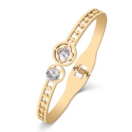 RAIDIN Women's Stainless Steel Bracelet 18K Gold Silver Bracelets Rhinestone Crystal Accents Cuff Bangle Bracelet for Her Women Girls Girlfriend Mum, Stainless Steel, Cubic Zirconia