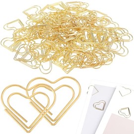 Adullpony lindos clips de papel con forma de corazón de metal: clips de papel dorados en forma de amor para minimarcapáginas, organizador de 100 piezas para notas de documentos, suministros de oficina