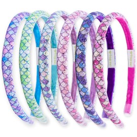 FROG SAC 6 Headbands for Girls - Thin Head Bands for Kids, Toddler Hair Band Accessories, Glitter Mermaid Floral Hairbands, Easter Basket Stocking Stuffers (Pink,Purple,Blue,Aqua,Green)