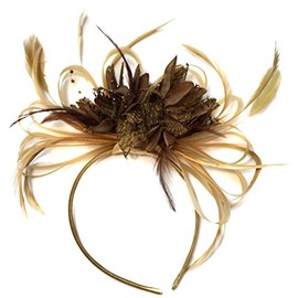 Champagne Gold Beige Camel and Coffee Brown Fascinator on Headband Alice Band UK Wedding Ascot Races Derby