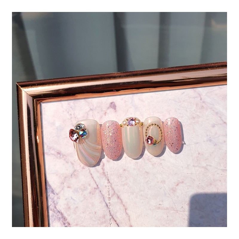 Pink Wave Handmade Nail Tips - Oval / 핑크 웨이브