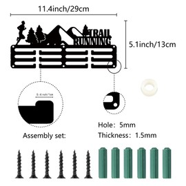 CREATCABIN Trail Running Medal Holder Display Medal Hangers Rack Sports Metal Hanging Awards Iron Small Mount Decor Awards for Wall Home Badge Race Gymnastics Swimming Medalist Black 11.4 x 5.1 Inch