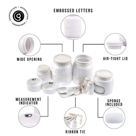 Farmhouse Canisters Sets for the Kitchen - Mason Jar Ceramic Kitchen Utensil Holder, Spoon Rest, Cute Cookie Jar, Salt & Pepper Shaker Sets, Sponge Holder, Measuring Cups & Spoons (White,17-Pc Bundle)