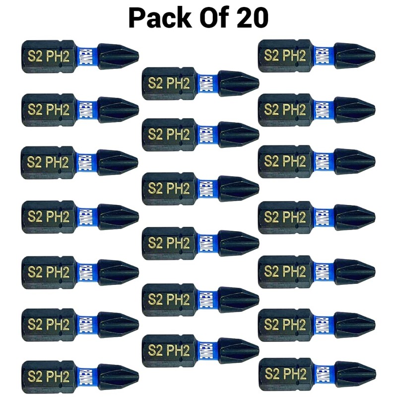 20 x Rennie Tools 25mm Long PH2 Impact Screwdriver Driver