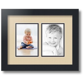 ArtToFrames Collage Photo Frame Double Mat with 2-4x6 inch Openings with Black Frame and Seaside Top Mat