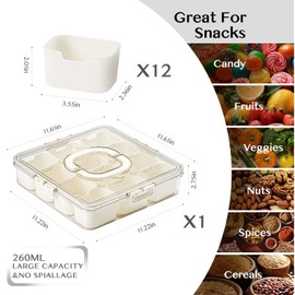 BSTUR Snackle Box Container, Divided Snack Serving Tray with Lid and Handle 12 Compartment Portable Snack Box, Clear Storage Organizer for Fruit Candy Nuts-Perfect for Road Travel Party (1 Pack)