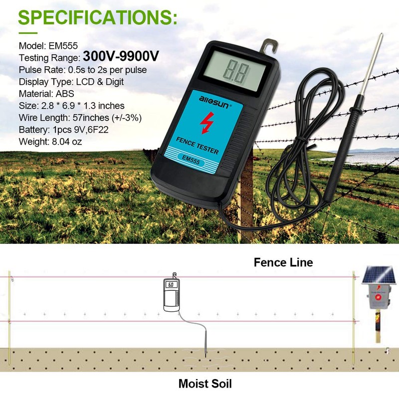allsun Digital Electric Fence Voltage Tester and Fault Farm Finder,