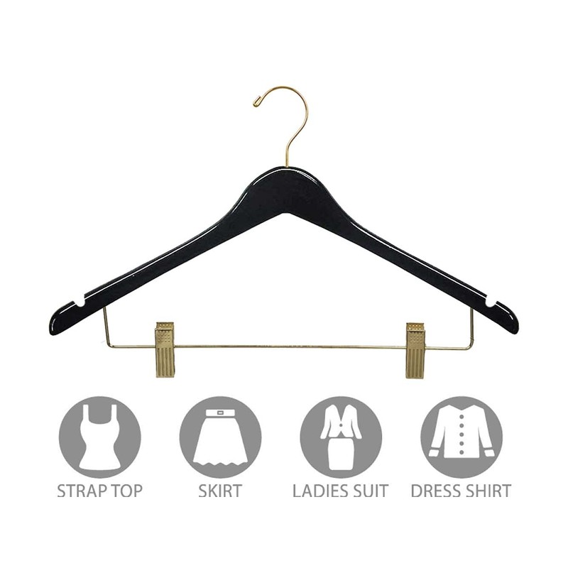Premium Curved Wooden Skirt Hangers 12 Pack, Solid Wood Pant
