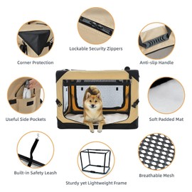 Pettycare 26 Inch Collapsible Foldable Soft Dog Kennel with Chew Proof Mesh Windows, Indoor & Outdoor Travel Dog Crate, Soft Side Dog Crate, Beige